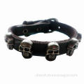 Unique Leather Bracelet with Metal Belt Buckle/Skulls Decoration, Customized Designs are Accepted